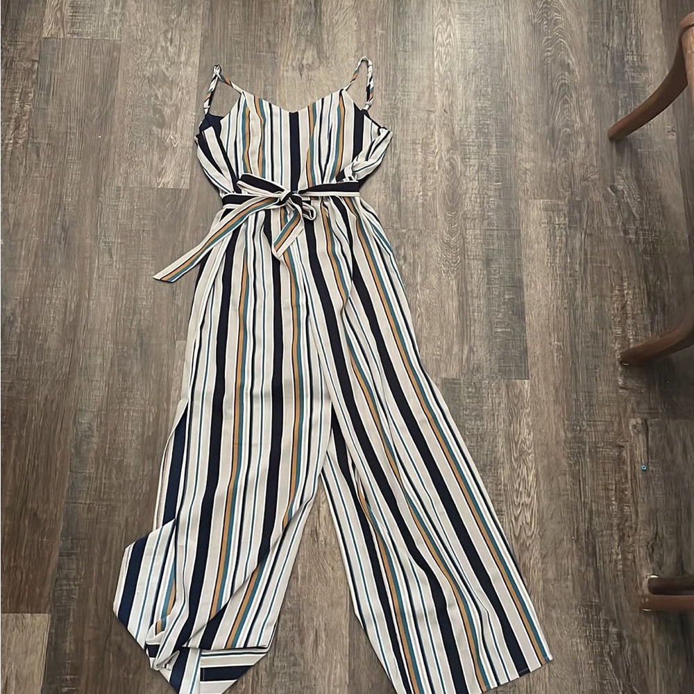 Monteau Multicolor Striped Jumpsuit with Belt
